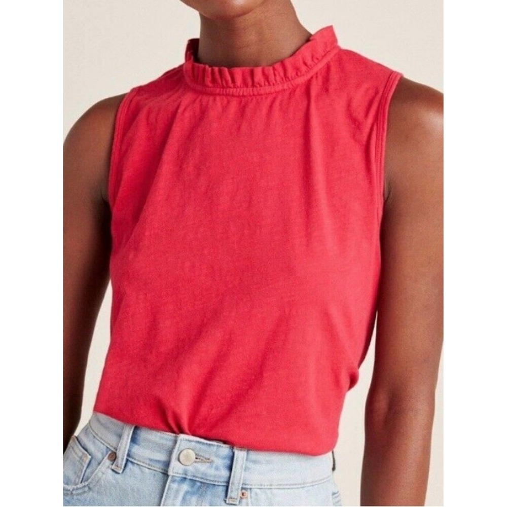 t.la‎ Anthropologie Red Ruffle Neck Sleeveless Cotton Top Size XS